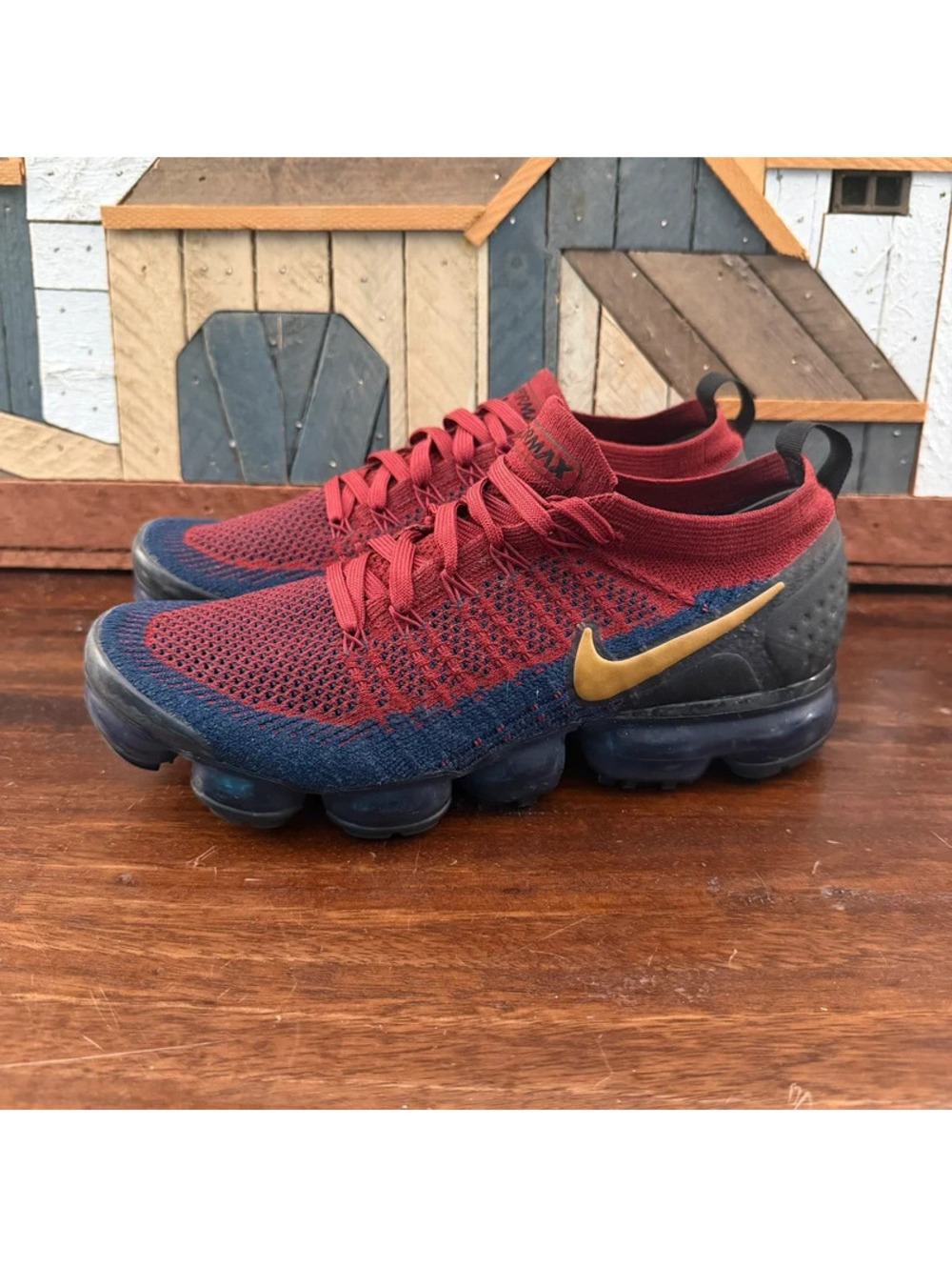 Nike Air VaporMax Flyknit 2 Olympic Team Red Obsidian Gold Shoes Men’s 8.5
